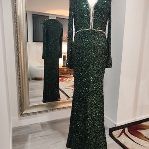 Green sequence evening dress